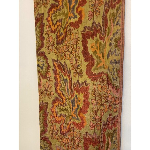 Isabella Autumn Leaf Print Scarf/Wrap With Fringe Green, Red, & Orange, Viscose - Picture 3 of 5